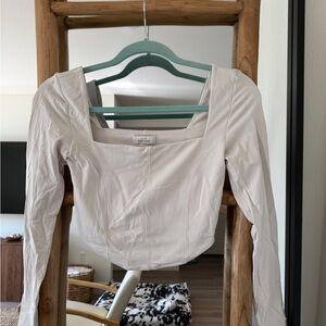 Aritzia Cream Square Neck Blouse